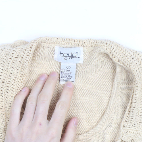 Teddi Women’s Beige Crochet Collared Short Sleeve Cardigan L