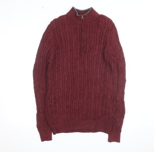 IZOD Men's Red Cable Knit 1/2 Zip Cotton Jumper Size L