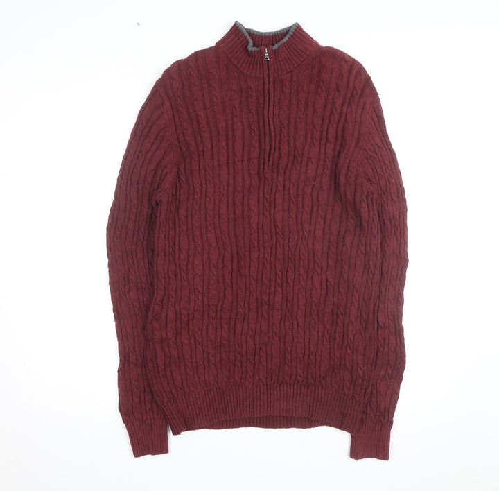 IZOD Men's Red Cable Knit 1/2 Zip Cotton Jumper Size L