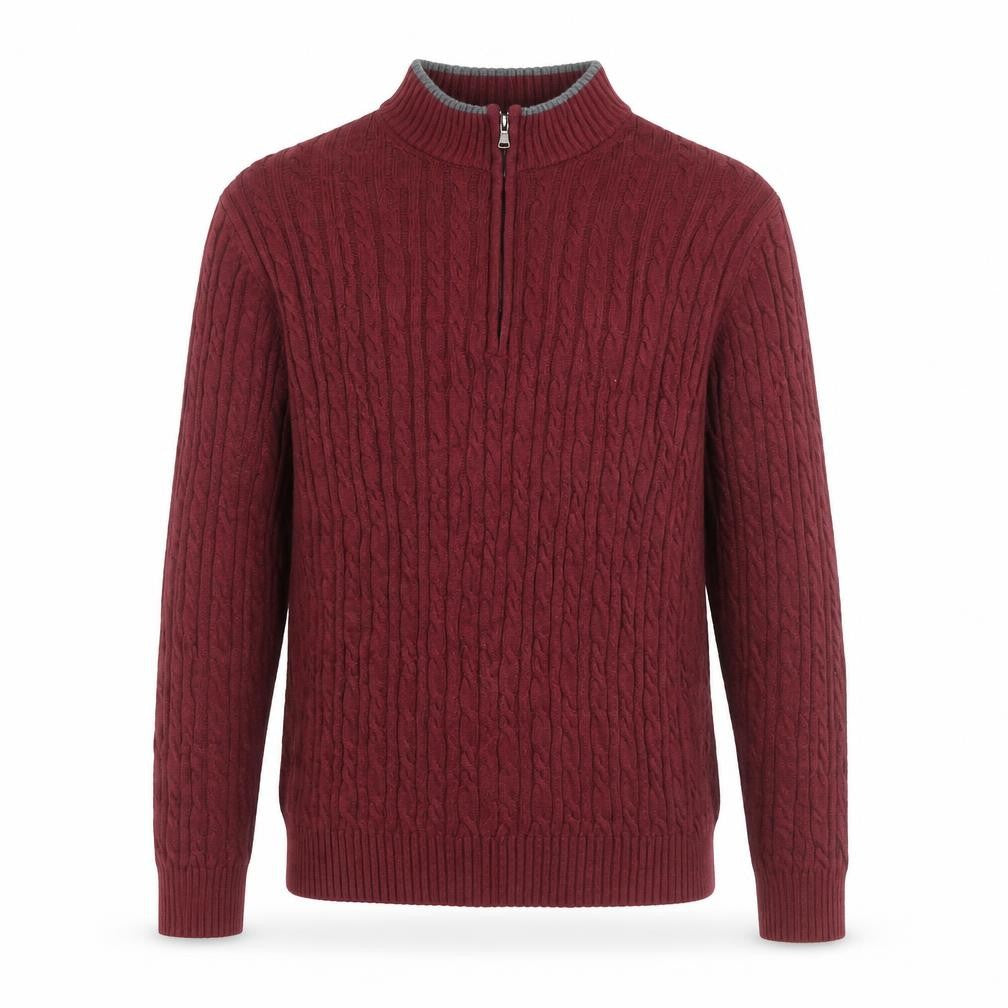 Front view of IZOD Men's Red Cable Knit 1/2 Zip Cotton Jumper, size L