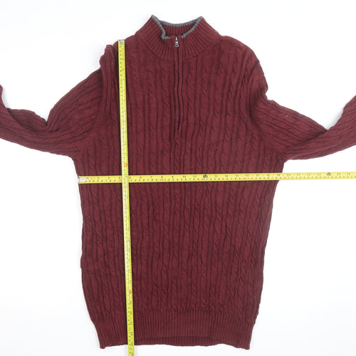 IZOD Men's Red Cable Knit 1/2 Zip Cotton Jumper Size L