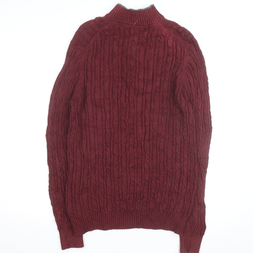 IZOD Men's Red Cable Knit 1/2 Zip Cotton Jumper Size L