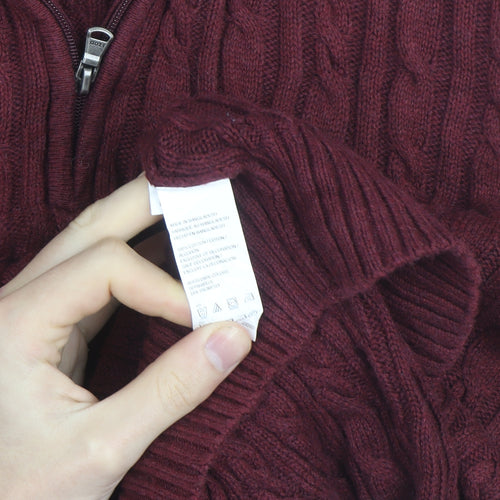 IZOD Men's Red Cable Knit 1/2 Zip Cotton Jumper Size L