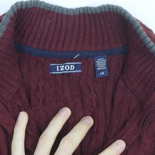 IZOD Men's Red Cable Knit 1/2 Zip Cotton Jumper Size L