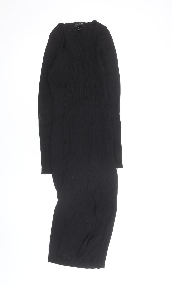 New Look Women’s Black Midi Bodycon Knit Dress Size 12