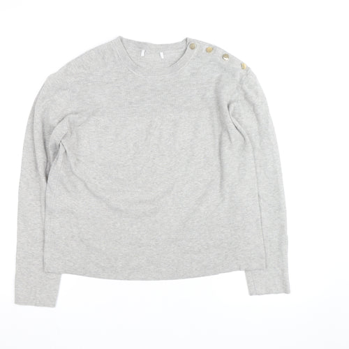 Marks and Spencer Women’s Grey Crew Neck Button Shoulder Jumper Medium