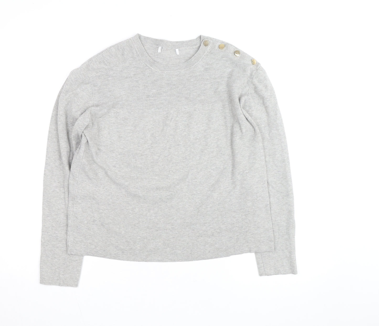 Marks and Spencer Women’s Grey Crew Neck Button Shoulder Jumper Medium