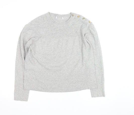 Marks and Spencer Women’s Grey Crew Neck Button Shoulder Jumper Medium