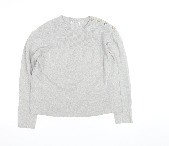 Marks and Spencer Women’s Grey Crew Neck Button Shoulder Jumper Medium