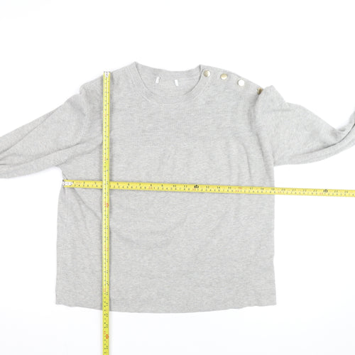 Marks and Spencer Women’s Grey Crew Neck Button Shoulder Jumper Medium
