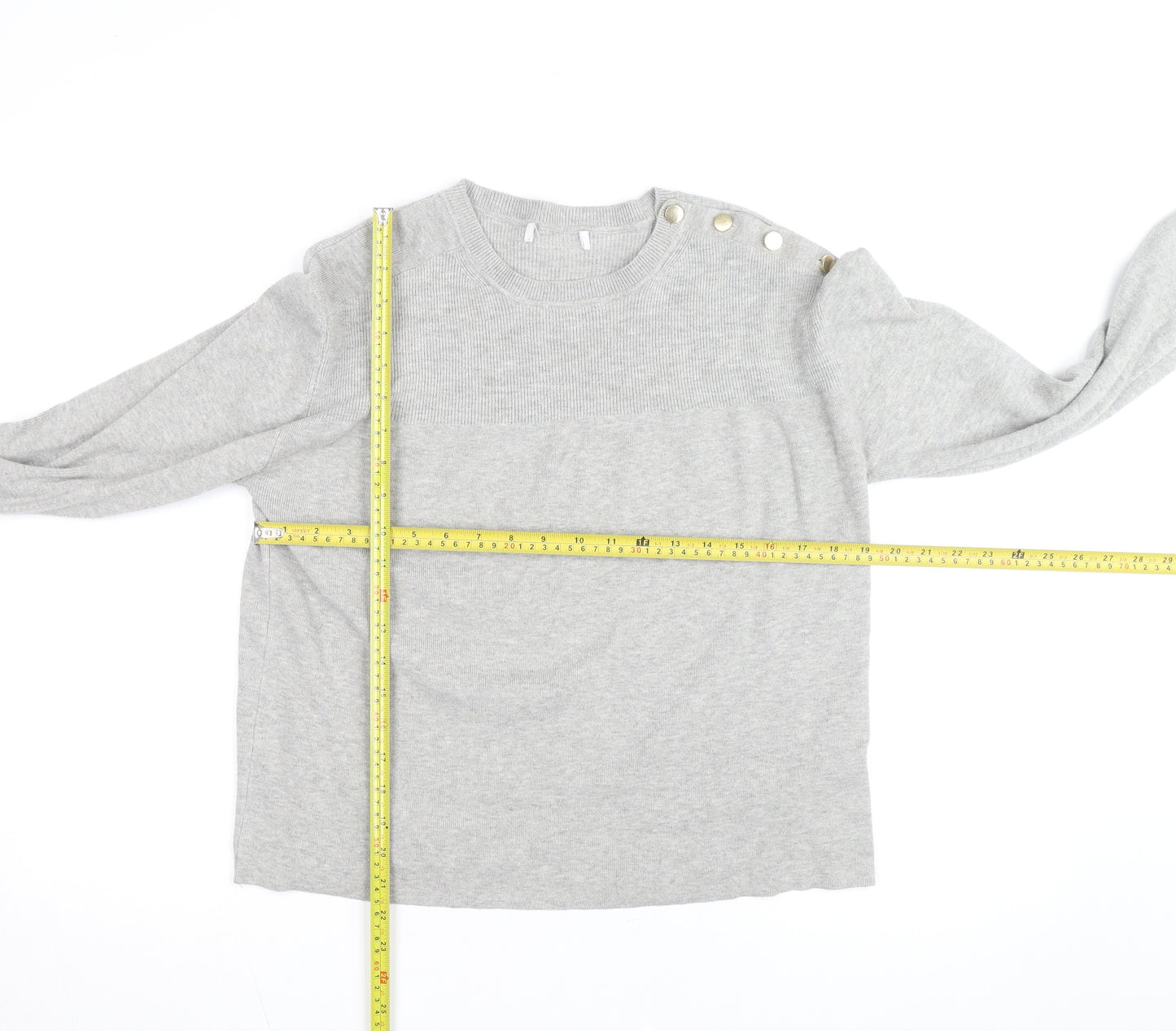 Marks and Spencer Women’s Grey Crew Neck Button Shoulder Jumper Medium