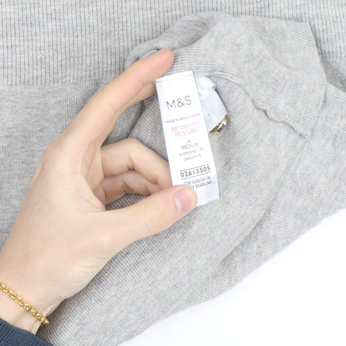 Marks and Spencer Women’s Grey Crew Neck Button Shoulder Jumper Medium