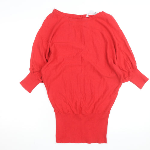 Feather & Bone Women's Red Boat Neck Batwing Cotton Jumper L
