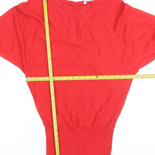 Feather & Bone Women's Red Boat Neck Batwing Cotton Jumper L