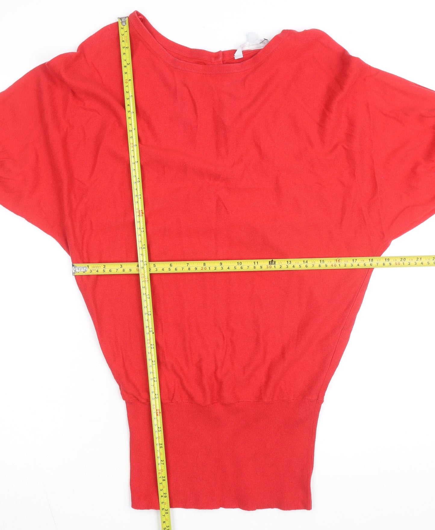 Feather & Bone Women's Red Boat Neck Batwing Cotton Jumper L