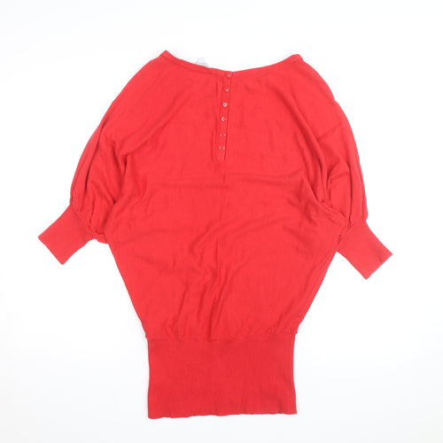 Feather & Bone Women's Red Boat Neck Batwing Cotton Jumper L