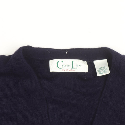 Cypress Links Men’s Blue Acrylic V-Neck Cardigan Size L Golf Wear