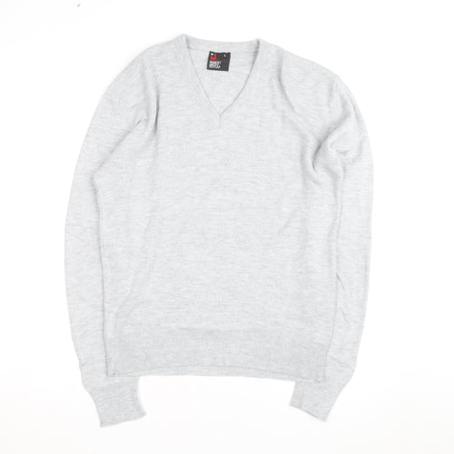 Robert Bruce Men’s Grey Wool V-Neck Long Sleeve Jumper L