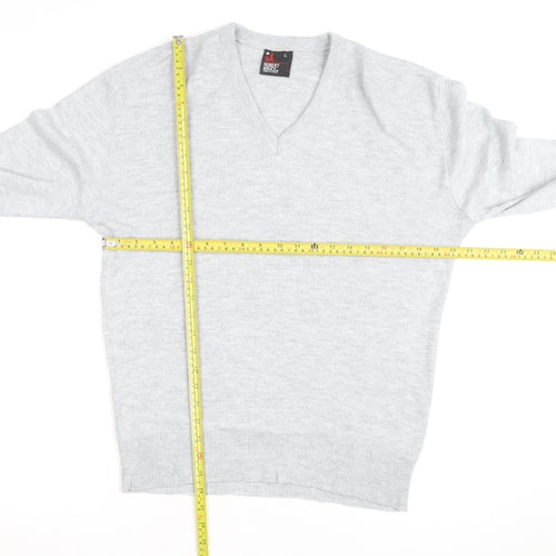 Robert Bruce Men’s Grey Wool V-Neck Long Sleeve Jumper L