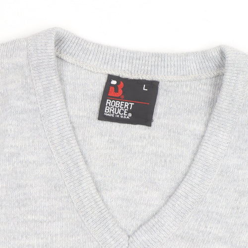 Robert Bruce Men’s Grey Wool V-Neck Long Sleeve Jumper L