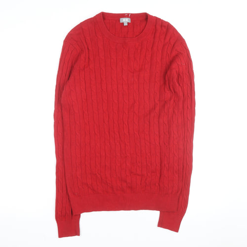 Uniqlo Men's Red Wool Cable-Knit Crew Neck Jumper Size M
