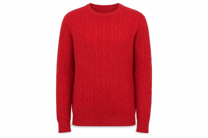 Uniqlo Men's Red Wool Cable-Knit Crew Neck Jumper Size M