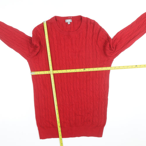 Uniqlo Men's Red Wool Cable-Knit Crew Neck Jumper Size M