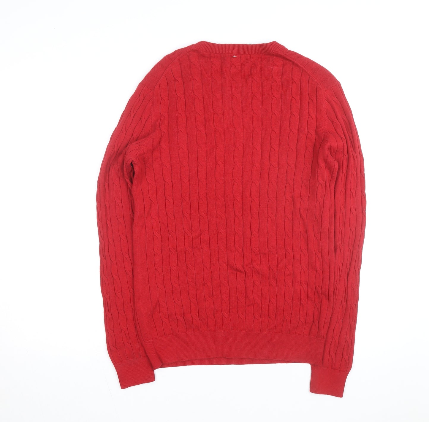 Uniqlo Men's Red Wool Cable-Knit Crew Neck Jumper Size M