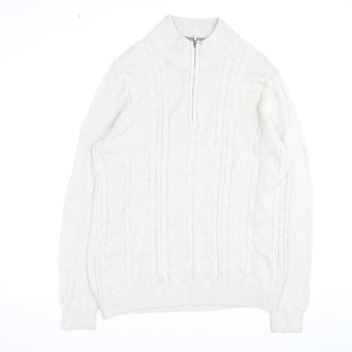 Van Heusen Men Beige Cable-Knit 1/4 Zip Jumper L