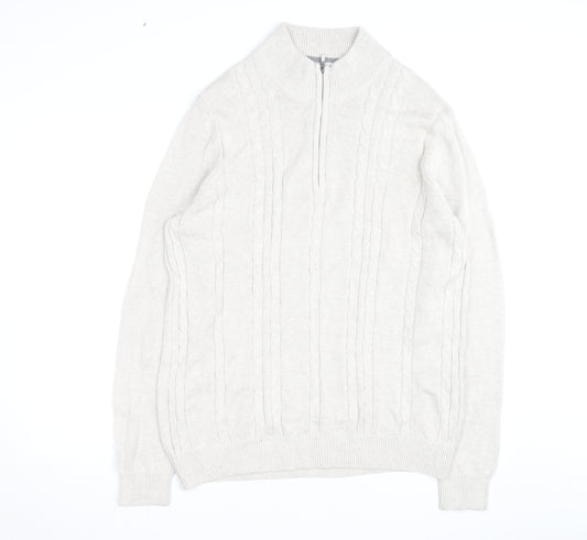 Van Heusen Men Beige Cable-Knit 1/4 Zip Jumper L