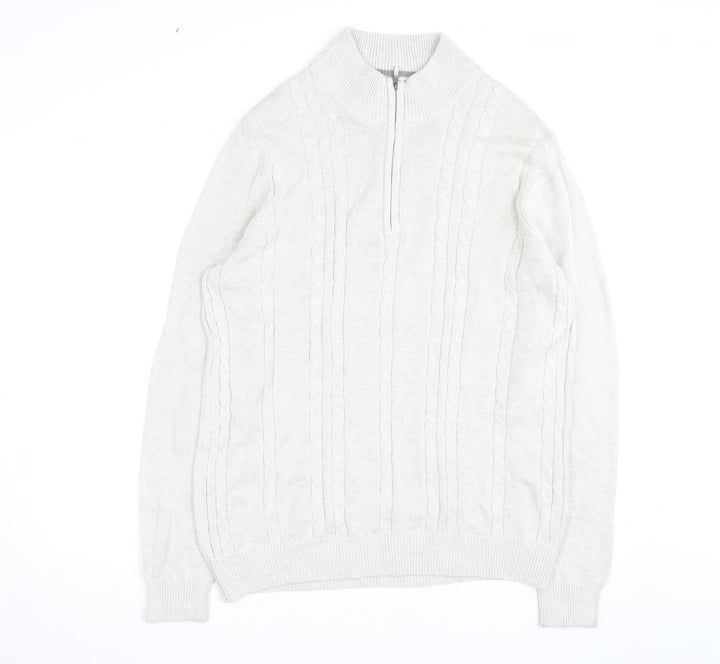 Van Heusen Men Beige Cable-Knit 1/4 Zip Jumper L