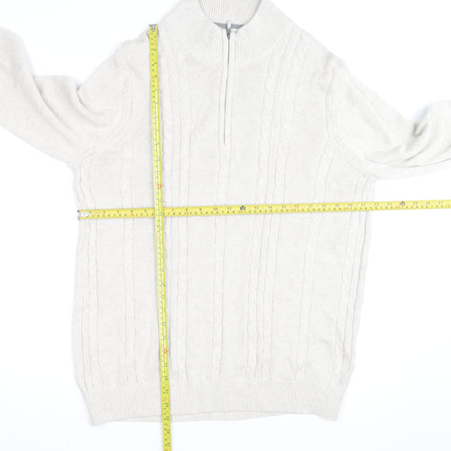 Van Heusen Men Beige Cable-Knit 1/4 Zip Jumper L