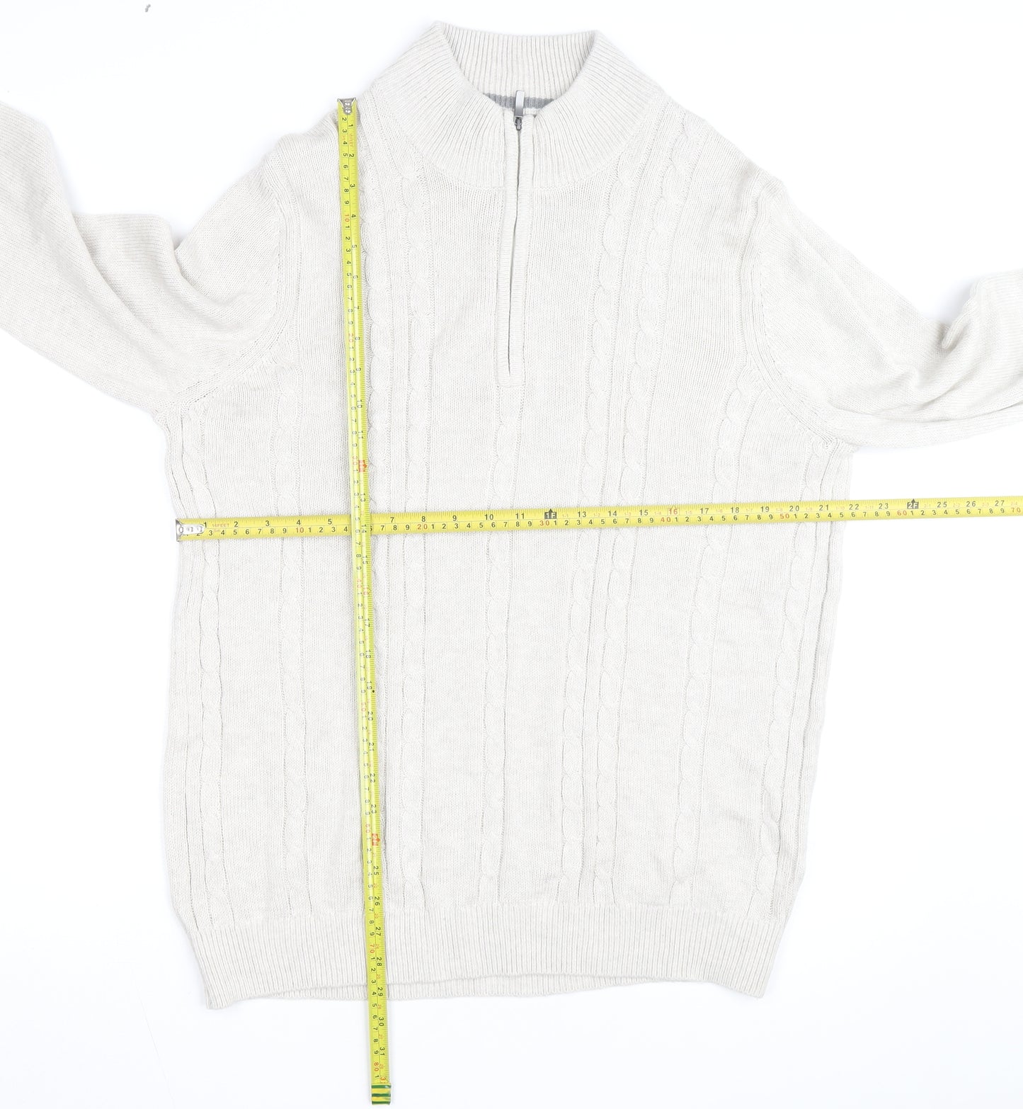 Van Heusen Men Beige Cable-Knit 1/4 Zip Jumper L