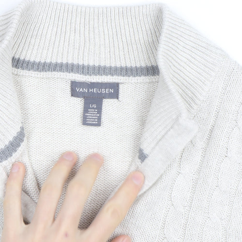 Van Heusen Men Beige Cable-Knit 1/4 Zip Jumper L