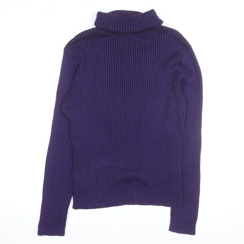 PRANNER Men's Purple Roll Neck Ribbed Knit Jumper Size L