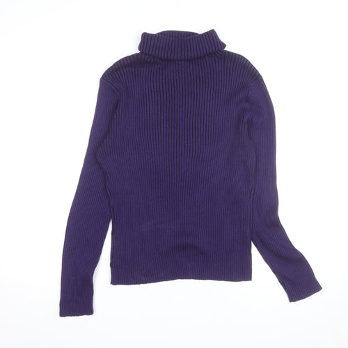 PRANNER Men's Purple Roll Neck Ribbed Knit Jumper Size L
