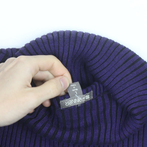 PRANNER Men's Purple Roll Neck Ribbed Knit Jumper Size L
