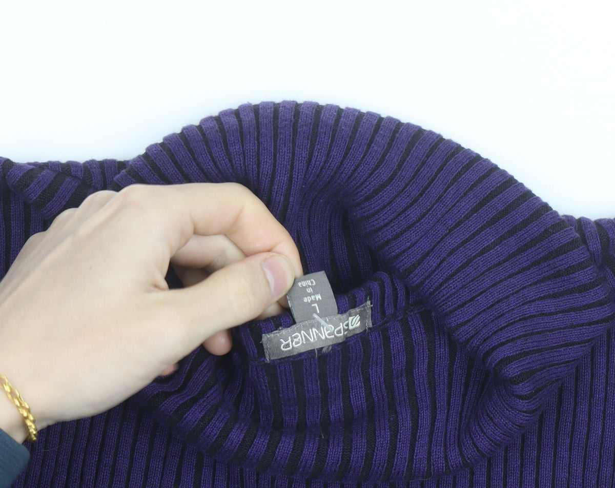 PRANNER Men's Purple Roll Neck Ribbed Knit Jumper Size L