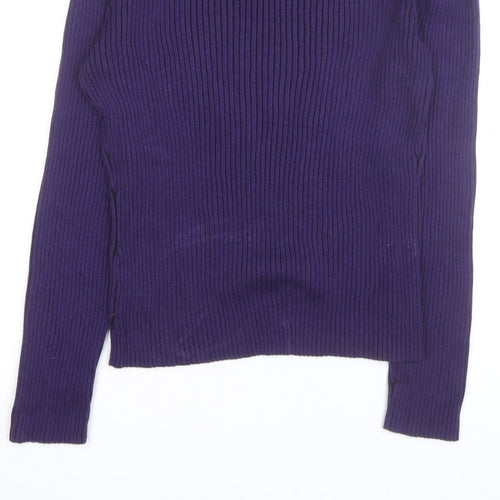 PRANNER Men's Purple Roll Neck Ribbed Knit Jumper Size L
