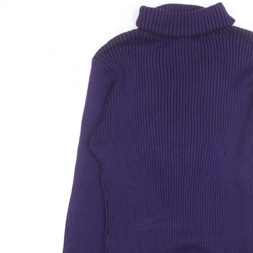 PRANNER Men's Purple Roll Neck Ribbed Knit Jumper Size L
