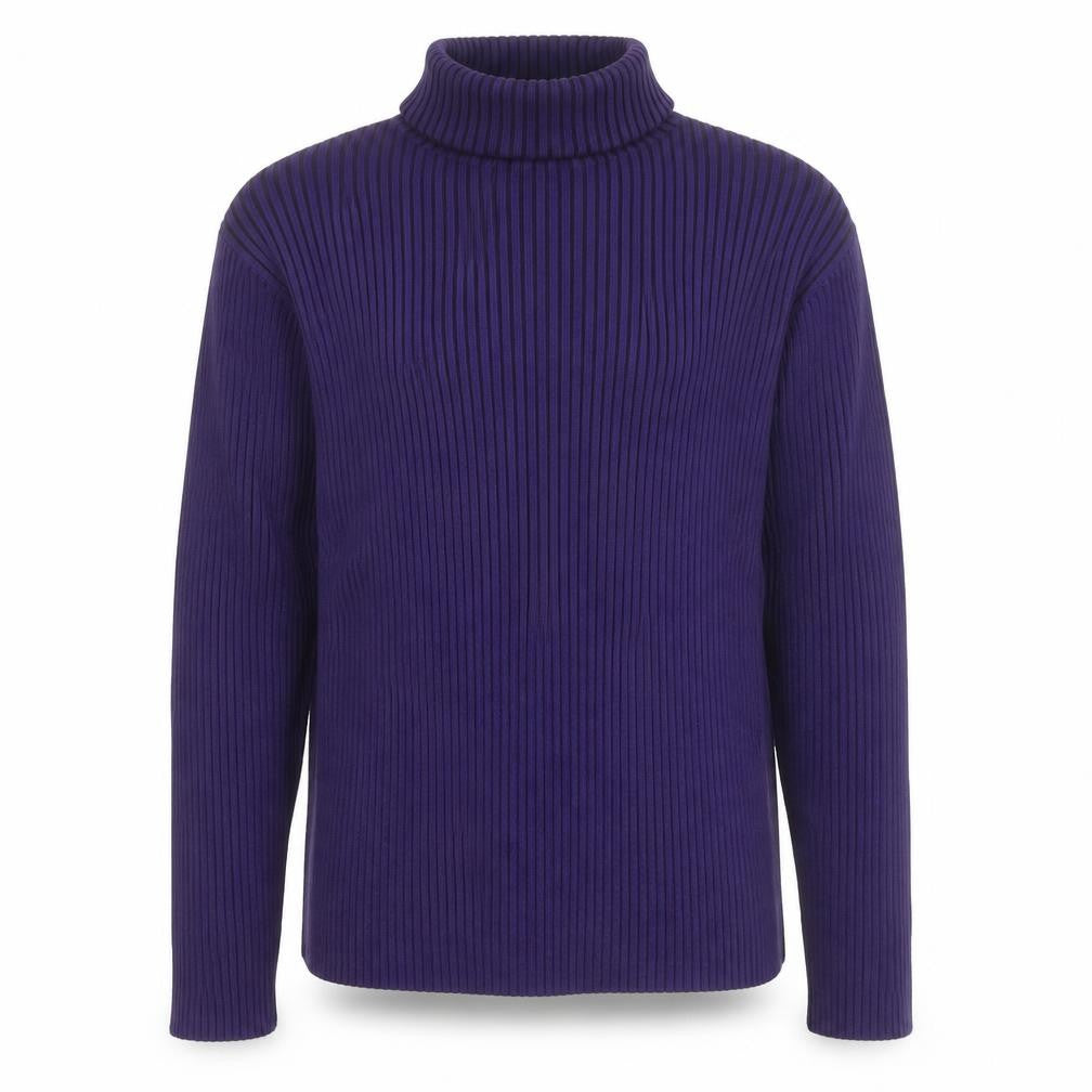 PRANNER Men's Purple Roll Neck Ribbed Knit Jumper Size L