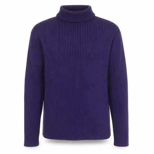 PRANNER Men's Purple Roll Neck Ribbed Knit Jumper Size L
