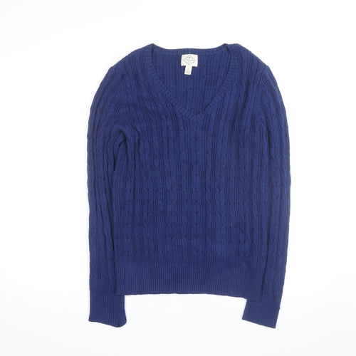 St John’s Bay Men’s Blue Cable-Knit V-Neck Cotton Jumper L