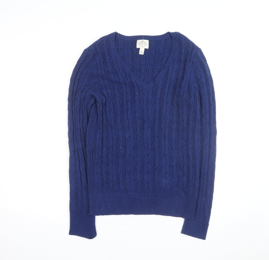 St John’s Bay Men’s Blue Cable-Knit V-Neck Cotton Jumper L