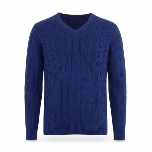 St John’s Bay Men’s Blue Cable-Knit V-Neck Cotton Jumper L