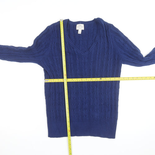 St John’s Bay Men’s Blue Cable-Knit V-Neck Cotton Jumper L