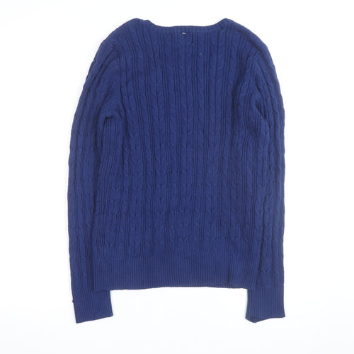 St John’s Bay Men’s Blue Cable-Knit V-Neck Cotton Jumper L
