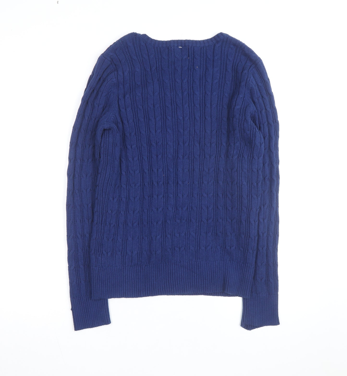 St John’s Bay Men’s Blue Cable-Knit V-Neck Cotton Jumper L