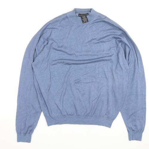 Baracuta Men Blue XL Silk Cotton Mock Neck Jumper