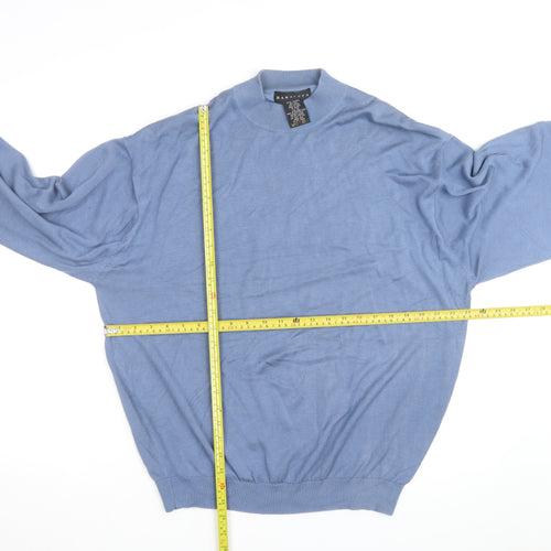 Baracuta Men Blue XL Silk Cotton Mock Neck Jumper
